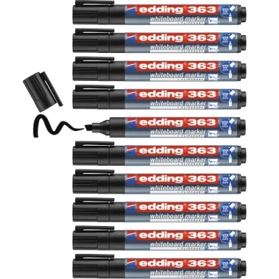 Imagen de edding 363 marcador para pizarras blancas negro 10 rotuladores punta biselada 1 5 mm rotulador pizarra blanca, borrado en seco flipchart, tablón de notas recargable