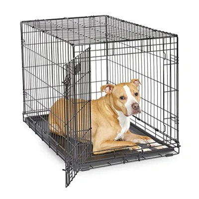 Imagen de MidWest Homes for Pets iCrate modelo 1536DDU Jaula para perros recién óptimizada, con una sola puerta, bandeja a prueba de fugas, patas protectoras longitud 90,42 cm, color negro