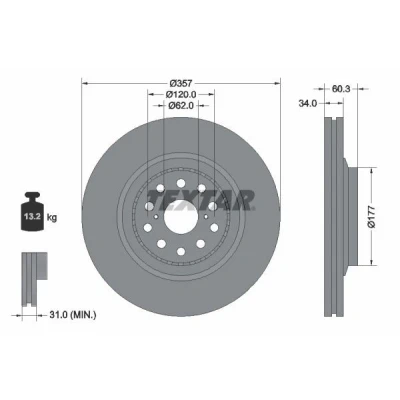 Imagen de TEXTAR PRO 92224203 Disco de freno 357 34 05/12 120 ventilación externa revestido sin perno sujeción rueda, buje rueda LEXUS: LS IV