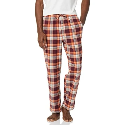 Imagen de Amazon Essentials Pantalón de Pijama en Franela (Disponible Tallas Grandes y Largos Especiales) Hombre, Burdeos Naranja Blanco Cuadros Escoceses, S