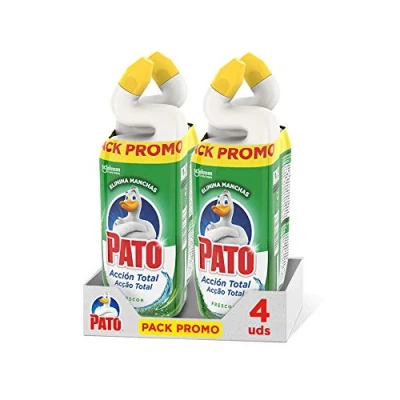 Imagen de Pato Wc Acción Total Limpiador para Inodoro Frescor, Limpia y Perfuma, 750 ml (2 x Duo Pack, 4 Unidades)[Todos los Aromas], Verde