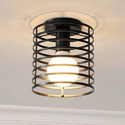 Imagen de iDEGU Lámpara de Techo Vintage, Industrial Iluminación E27 Metal Pantalla Diseño Jaula Lámparas Colgante Retro Para Pasillo, Cocina, Dormitorio, Sala Estar, Baño (Negro, Redondo)