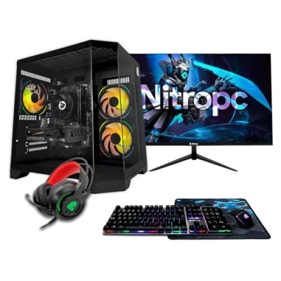 Imagen de NitroPC Pack Silver PC Gaming Completo (AMD Ryzen 5 5500 6/12 4.2GHz, GTX 1650 4GB, RAM 16GB, M.2 1TB, Windows 11 WiFi, Monitor 24&quot;, Teclado, ratón, Auriculares) sobremesa