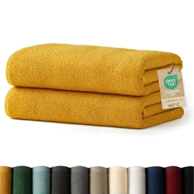 Imagen de Blumtal Juego de 2 Toallas Baño (70x140cm) Suaves y Absorebentes, 100% algodón, Certificado Oeko Tex 100, Amarillo Mostaza