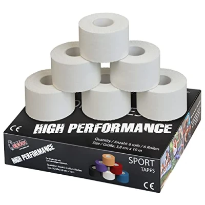 Imagen de ALPIDEX 6 x Cinta Adhesiva Deportiva 3,8 cm 10 m Blanco Sport Tape 100% Algodón Inelástica Balonmano Fútbol Voleibol Escalada