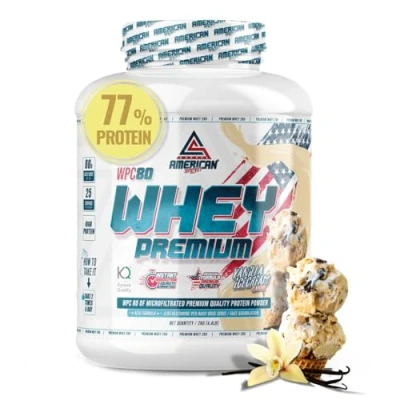 Imagen de AS American Suplement Premium Whey Protein Proteína de Suero Leche Aumentar Masa Muscular Alta Concentración WPC80 Kyowa Quality® (2 kg, Vainilla)