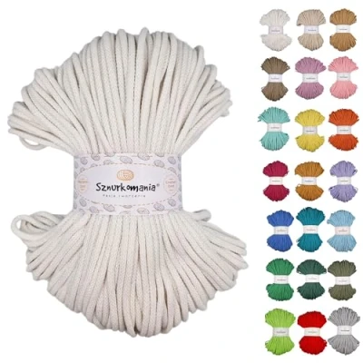 Imagen de Sznurkomania cordón de algodón trenzado 5 mm, 100 m, 46 colores, ganchillo, macramé, hilo premium, cuerda (blanco)