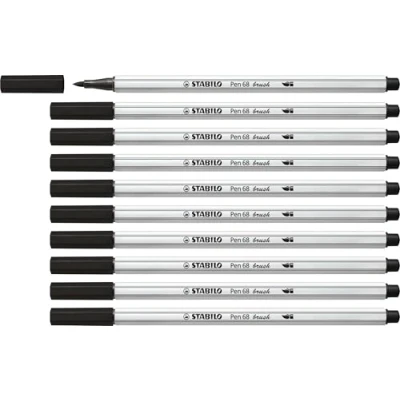 Imagen de Rotulador premium con punta de pincel STABILO Pen 68 brush Caja 10 unidades color negro