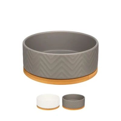 Imagen de Flamingo Biano Dog Bowl 990 ml Grey Non Slip Glazed Ceramic Bowls in Bamboo Stand 16 cm x 6 7