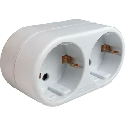 Imagen de Sanfor Ladron 2 enchufes Base Adaptador Frontal Clavija Doble Salidas Toma Multiple para Enchufe Color Blanco