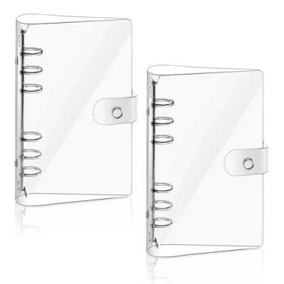 Imagen de 2 Piezas Binder Notebook A6, Carpeta de Anillas Recargable A6 6 Redondas Cubierta Pvc Suave, Funda Suave Con Botón Presión Carpetas