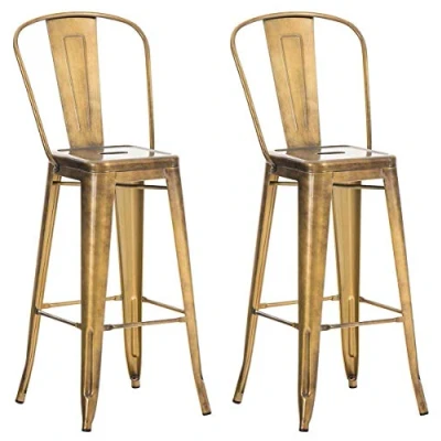 Imagen de CLP Set 2x Taburete Industrial Aiden I 2 Taburetes Metálicos con Respaldo &amp; Reposapiés Altos en Estilo Color:, Color:oro