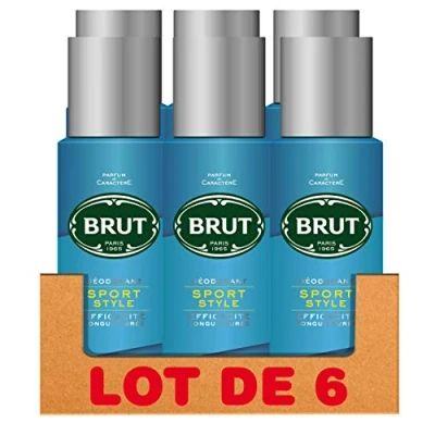 Imagen de Brut, Déodorant homme spray, Sport Style, Anti traces, Sans sels d&#039;aluminium, Efficacité longue durée, (Lot de 6x200ml)