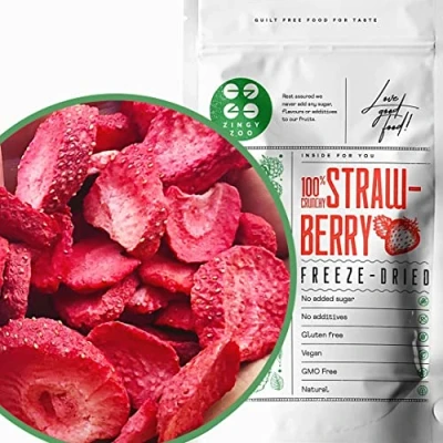 Imagen de Fresa Liofilizada Comida Deshidratada Fruta Vegana Cruda 100% Pura Freeze Dried Fruit Strawberry Slices de Sin Azucar Fresas Escarchada (90g)