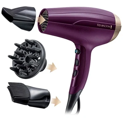 Imagen de Remington Secador de Pelo Your Style Iónico, Cabello Sin Encrespamiento, 2300 W, Silencioso, Kit Secador: Concentrador, Difusor y Accesorio Potenciador Raíces, 3 Temperaturas, 2 Velocidades D5219