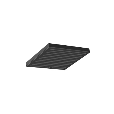Imagen de hansgrohe Pulsify E, rociador de ducha ahorro agua 6 l/min (EcoSmart+), fija rectangular, cabezal lluvia con 1 tipo chorro para conexión pared/techo, sistema antical, negro mate