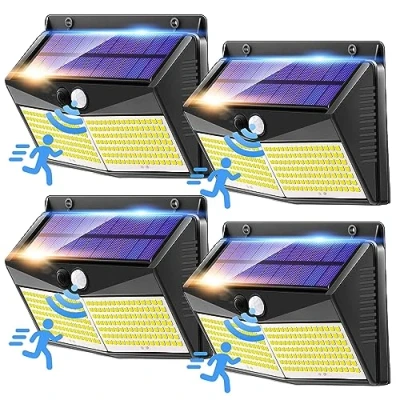 Imagen de Luz Solar Exterior Jardin,【248 LED/2000LM】4 Paquete Luces Solares LED Jardin, Súper Brillante 3 Modo Focos Solares, 2200mAh IP65 Foco Lampara