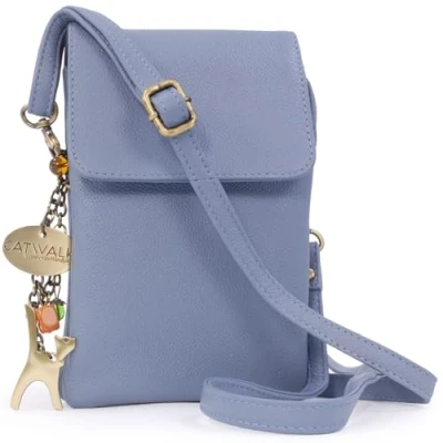 Imagen de Catwalk Collection Handbags Bolso Bandolera Pequeño Para Mujer de Piel Bolsa el Teléfono Correa Ajustable BILLIE Azul