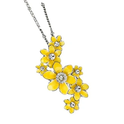 Imagen de Conjunto de regalo collar y colgante Equilibrium cristal esmaltado, diseño narciso, en caja