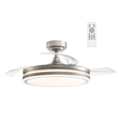 Imagen de wonderlamp Ventilador techo LED ILSA con Aspas Retráctiles, Motor DC Silencioso, 3 CCT Regulable 45W, Níquel
