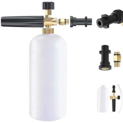 Imagen de Alta presión con Espuma de Nieve, Ajustable cañón Compatible Karcher Serie K2/K3/K4/K5/K6/K7 Limpiador para Coche, Moto, 1 l Botella (con Cinta Impermeable)