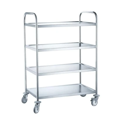 Imagen de HENDI Carrito de servicios, cocina, restaurante, multiusos, 4 estantes, ruedas giratorias, 2 con freno, carga máxima por estante 50kg, encimera 794x539mm, 905x585x(H)1245mm, acero inoxidable