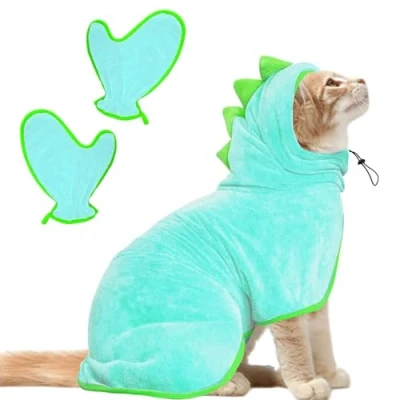 Imagen de Bibykivn Albornoz para Perros con Velcro, Perro de Microfibra Absorbente Dinosaurio, Secar Después del Baño y la Natación (S, Azul)