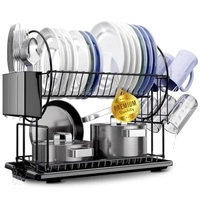 Imagen de JUPPLIES Escurreplatos Acero Inoxidable para Fregadero con Soporte Utensilios Extraíble, Portavasos y Estante de Secado Escurridor Platos Función Drenaje Automático Escurre