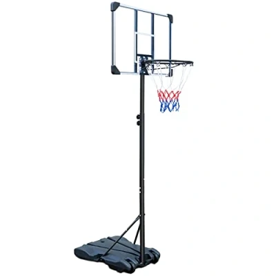 Imagen de HIONRE Juego de red baloncesto transparente portátil 7 pies, soporte profesional con ruedas, altura ajustable 165 cm a 213 cm, color negro