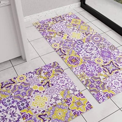 Imagen de PETTI Artigiani Italiani Alfombra de Cocina Antideslizante y Lavable, para Cocina, 52 x 80 cm, diseño vietri Violeta, 100% Made in Italy