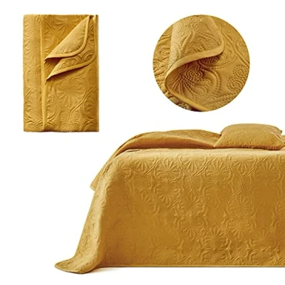 Imagen de ROOM99 Leila Elegante Colcha en Mostaza 200x220 cm Manta Versátil como de Cama o Cubresofá Patchwork Ideal Bedspread
