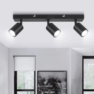 Imagen de Ketom Lampara Techo Focos Orientables Negro, GU10 Lámpara de con 3 Focos, para el Ajustables y Giratorios, LED Salon, Cocina, Dormitorio, Sin Bombilla