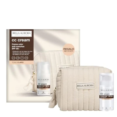 Imagen de BELLA AURORA Pack CC Cream Anti Manchas SPF 50+ Tono Claro 30ml + Neceser Regalo Protección Alta UVA UVB IR HEV Toque de Color que Unifica y Atenúa