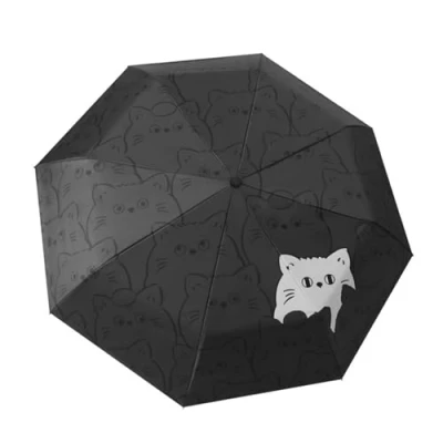 Imagen de Kortran Paraguas de Gato Blanco y Negro, Lluvia o Sol Totalmente automático for Mujer, artístico Plegable Bolsillo Plegable,