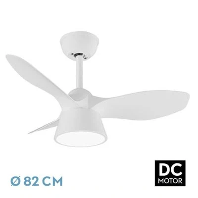 Imagen de Abrila Ventilador DC CUBICO Blanco con tres Aspas 6 Velocidades Ajustables 3 Temperaturas de Luz Seleccionables Mando a Distancia Incluido