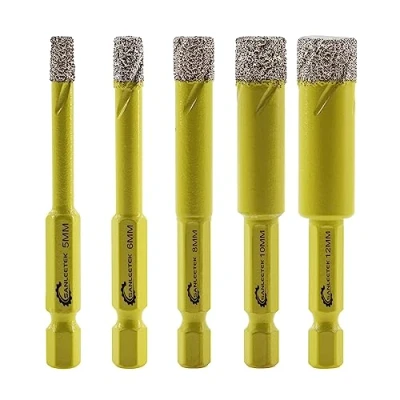 Imagen de Juego de Brocas Diamante Seco 5piezas 5/6/8/10/12mm Sierra Perforadora con Mango Hexagonal Cambio Rápido para Cerámica Porcelana Granito Mármol Cuarzo Gres SANLEETEK