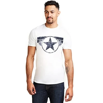 Imagen de Marvel Captain America Cap Logo Camiseta, Blanco (White White), XX Large para Hombre