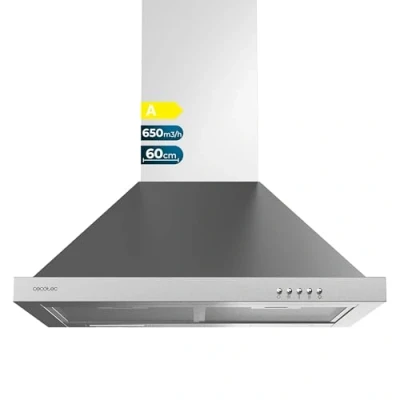 Imagen de Cecotec Campana Extractora 60 cm Piramidal Bolero Flux PM 606500 Inox A. Motor 165W, Acabado Inox, Succión 650m3/h, Control Mecánico, 3 Niveles de Potencia, Luz y Filtro Carbono
