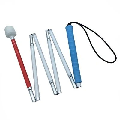 Imagen de Aluminio Baston Blanco para Ciegos y Baja Vision Plegable, 6 Secciones (135 cm (53.1 Pulgada), Mango de Azul)