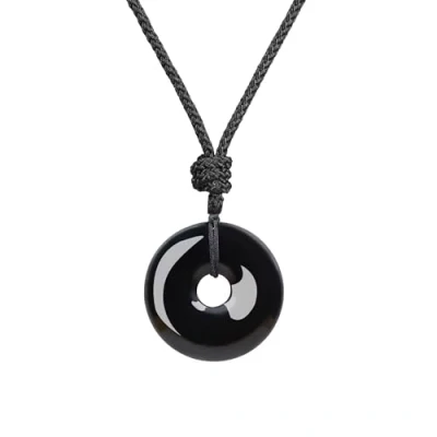 Imagen de COAI Collar Ajustable con Colgante Buñuelo/Ping&#039;An Kou de Obsidiana para Hombres y Mujeres