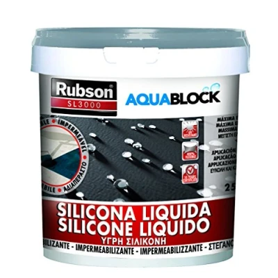 Imagen de Rubson Aquablock SL3000 silicona Líquida gris, impermeabilizante líquido para prevenir y reparar goteras humedades, elástica con tecnología Silicotec, 1 x 25 kg
