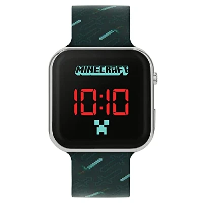 Imagen de Minecraft MIN4097 Reloj digital de cuarzo para niño con Correa silicona, negro,