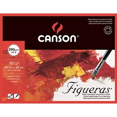 Imagen de Canson Figueras, Papel óleo, Lienzo de tela, 290g, Block pegado a 4 lados, 50x65cm, Blanco, 10 Hojas