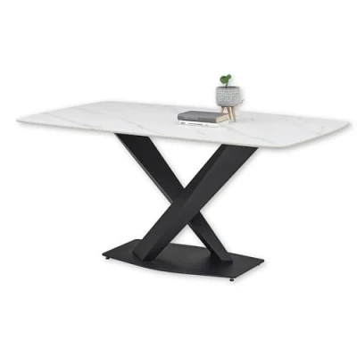 Imagen de Stella Trading Ventura Aspecto de mármol, Color Blanco Excepcional Mesa Estructura Metal Negro para su Comedor, Cerámica, 180 x 75 90 cm