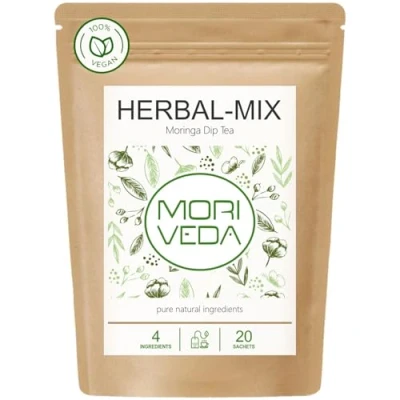 Imagen de MoriVeda® Moringa Oleifera Dip Tea Herbal Mixture, 20 bolsas I 100% vegano, sin fructosa y gluten Certificado por USDA e ISO (20 a base de hierbas)