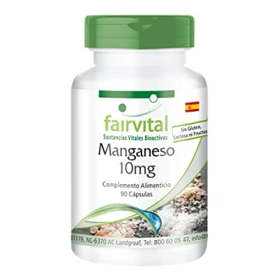 Imagen de Fairvital Manganeso 10mg Dosis elevada VEGANO Oligoelemento esencial 90 Cápsulas Calidad Alemana