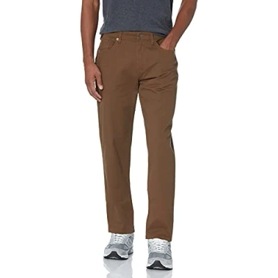 Imagen de Amazon Essentials Pantalón de Sarga Elástico con 5 Bolsillos y Ajuste Deportivo (Disponible en Talla Grandes Largos Especiales) Hombre, Marrón, 36W / 33L