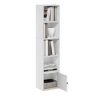 Imagen de Furinno Luder Biblioteca de 5 Niveles con 1 Puerta Almacenamiento, Blanco