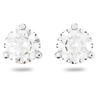 Imagen de Swarovski Pendientes de botón Solitaire, Talla redonda, Blancos, Baño rodio