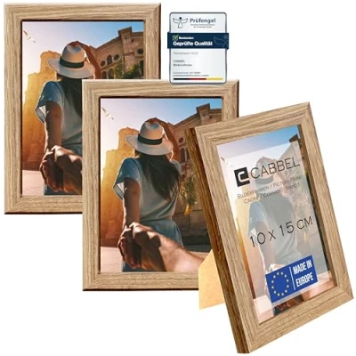 Imagen de CABBEL set de 3 marcos 13x18 Marco madera MDF con cristal acrílico inastillable en color Roble